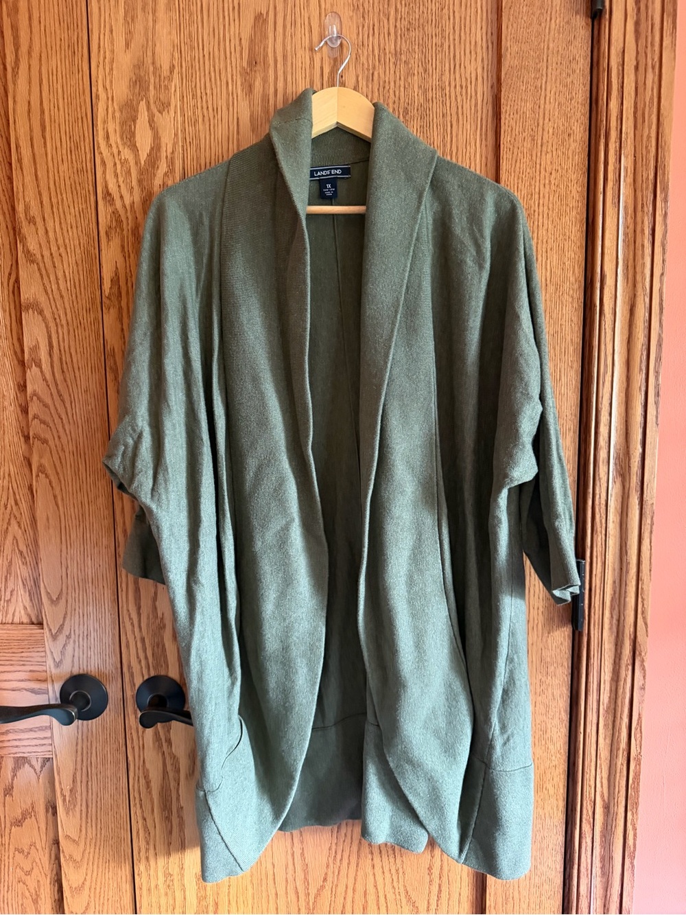 Lands' End Olive Green Open-Front Women's Draped Cardigan, Size 1X